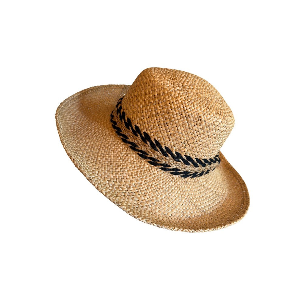 David Classic Straw Hat Tan Braided Band Sun Hat Summer Beach Woven Wide Brim